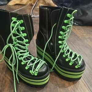 Black and Green Platform Boots